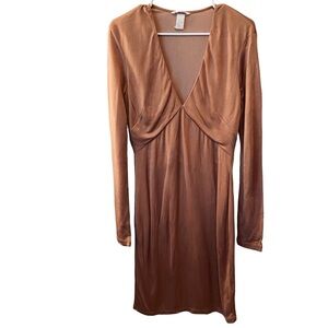 H&M orange MEDIUM V Neck long sleeve Midi Dress